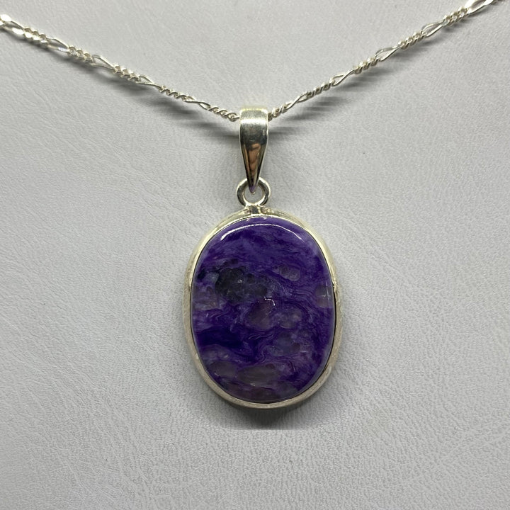 Charoite round pendant SS  -GBP004