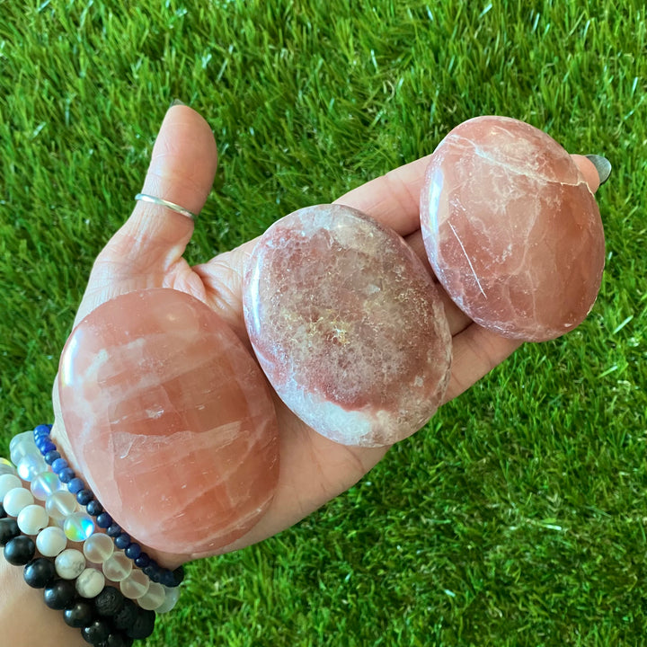 Strawberry Calcite Palm Stone PS39-2