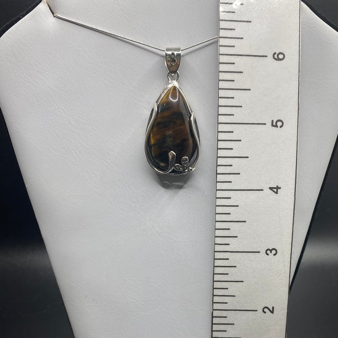 Tiger Eye Teardrop SS Pendant-TM182