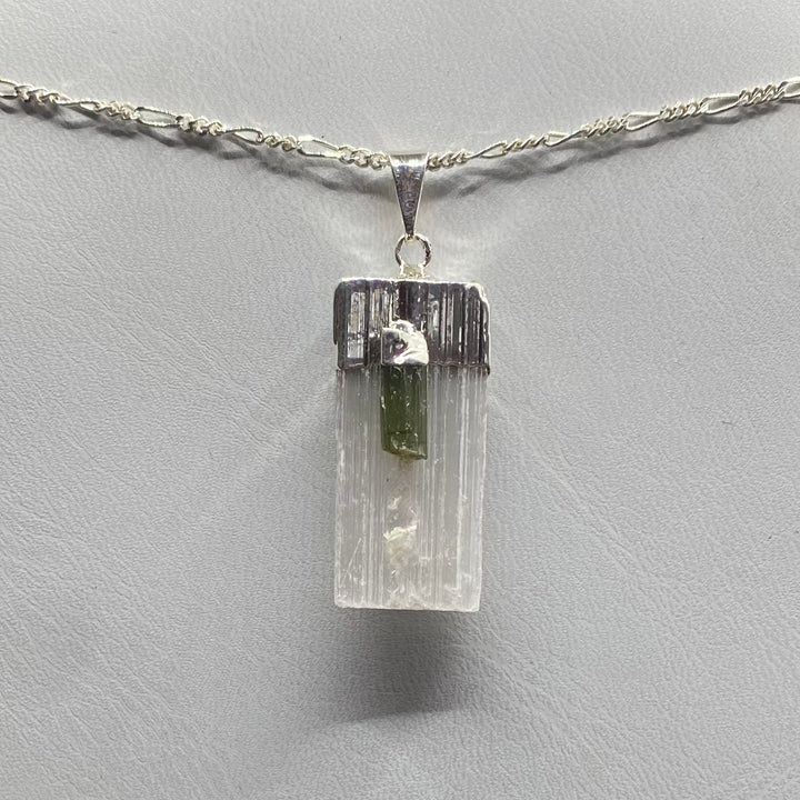 Selenite with Green Tourmaline Pendant