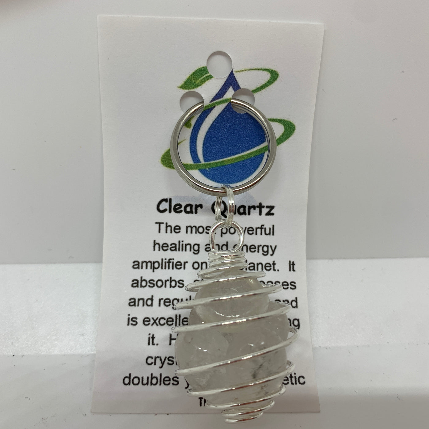 Clear Quartz Spiral Cage Keychain-KD11