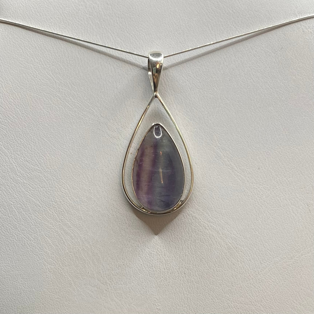 Fluorite Teardrop SS Pendant-TM170