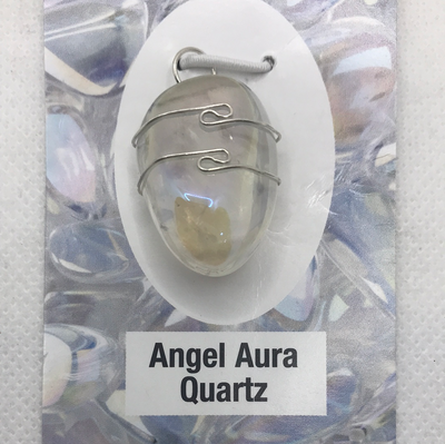 Quartz- Angel Aura Tumble Wrapped Pendant