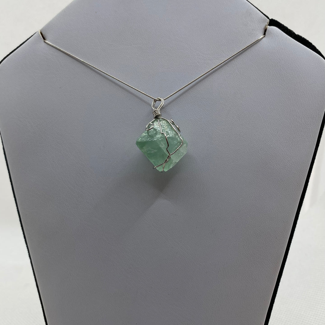 Fluorite Octahedron Wire-Wrap Pendant FLU-1