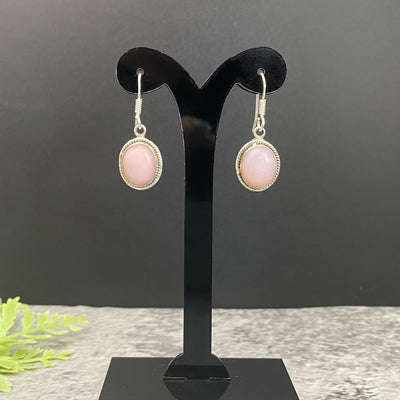 Pink Opal Oval-SS Earrings-Wires-OER-W004a
