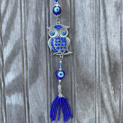 Owl with Heart Evil Eye wall hanging