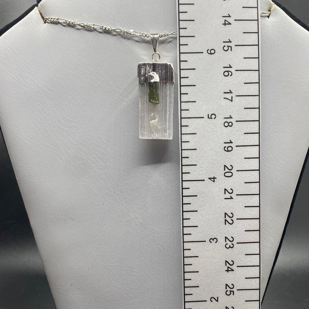 Selenite with Green Tourmaline Pendant