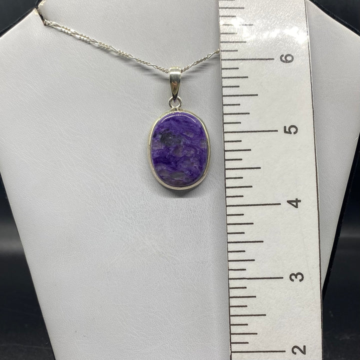 Charoite round pendant SS  -GBP004