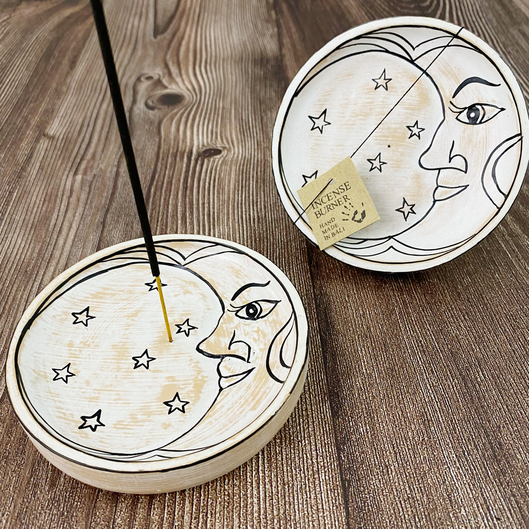 Celestial Moon Wood Incense Holder