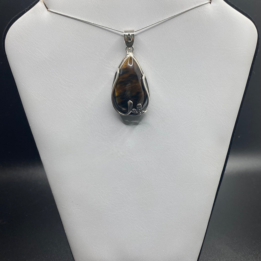 Tiger Eye Teardrop SS Pendant-TM182