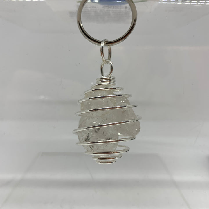 Clear Quartz Spiral Cage Keychain-KD11