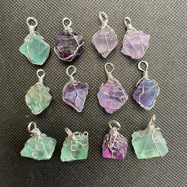 Fluorite Octahedron Wire-Wrap Pendant FLU-1