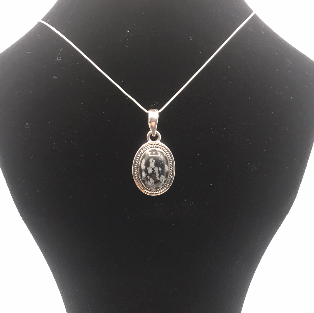 Snowflake Obsidian Pendant SS P1