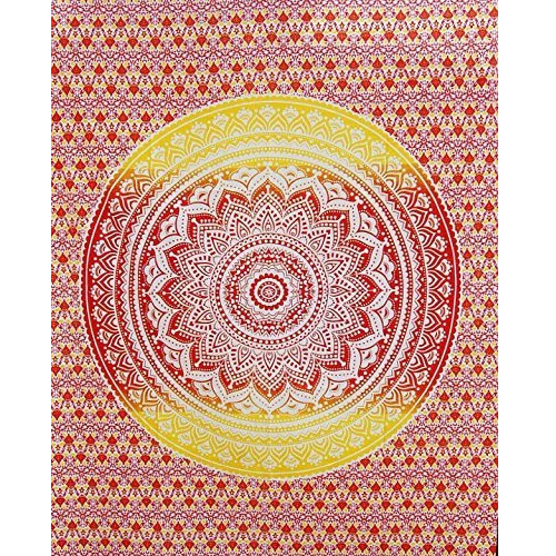 Ombre Mandala Red n Gold Tapestry 84" X 96" (T26)
